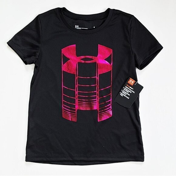 NWT UNDER ARMOUR Little Girls Metallic Graphic Print Logo Active T-Shirt - Picture 3 of 4